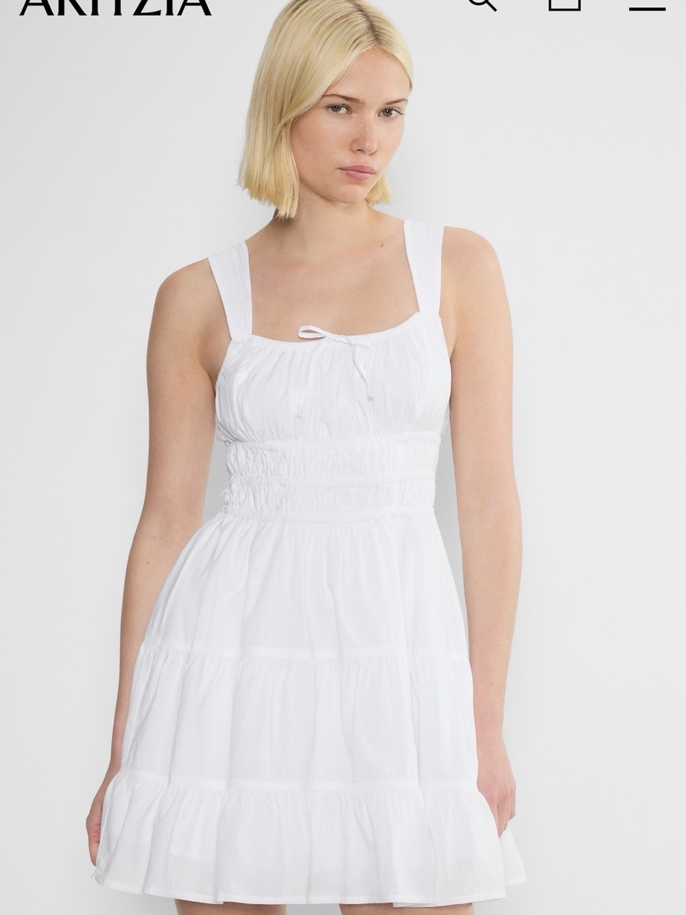 Aritzia White Smocked Mini Dress